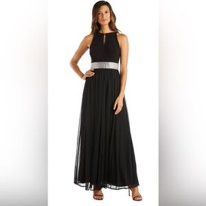 NWT R&M Richards 5405 Black Long Formal Tall Halter Dress Sz(14)